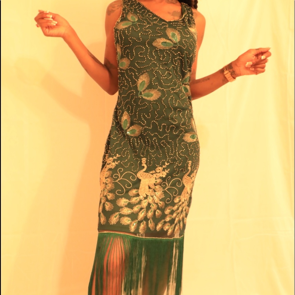 Emerald green bead sequence dress